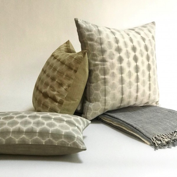 SHIBORI DOT-LINE PILLOW COVER GRAY - Multiple Sizes