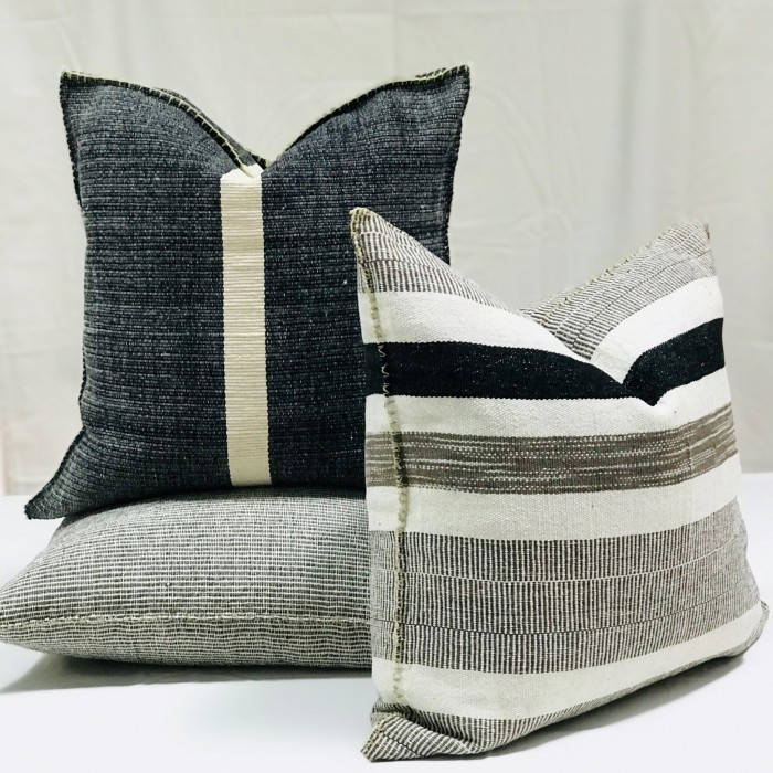 RUSTIC MODERN TEXTURED PILLOW COVER-BLACK