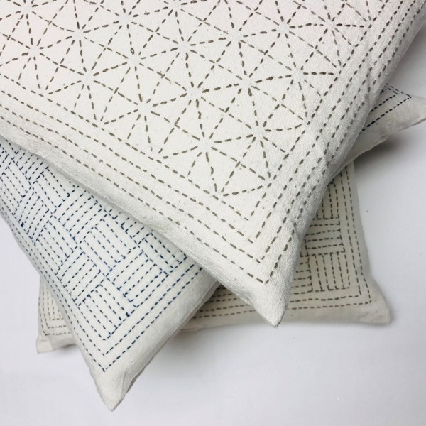 SASHIKO STITCHING PILLOW COVERS - WHITE