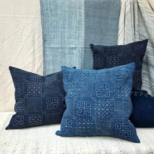 SASHIKO GEO PILLOW COVER - INDIGO 